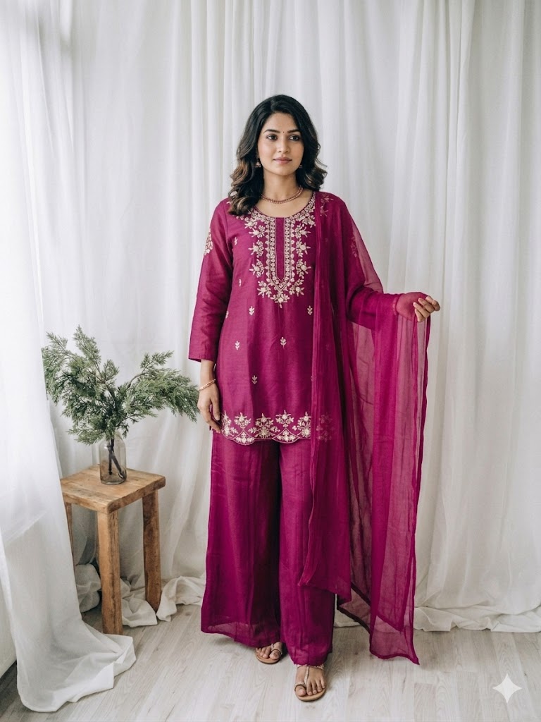 WINE ETHNIC SHARARA SUIT-1448