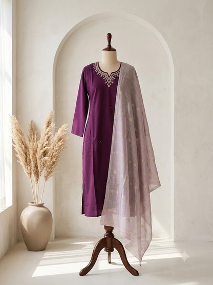 PURPLE SILK ETHNIC SUIT-1066