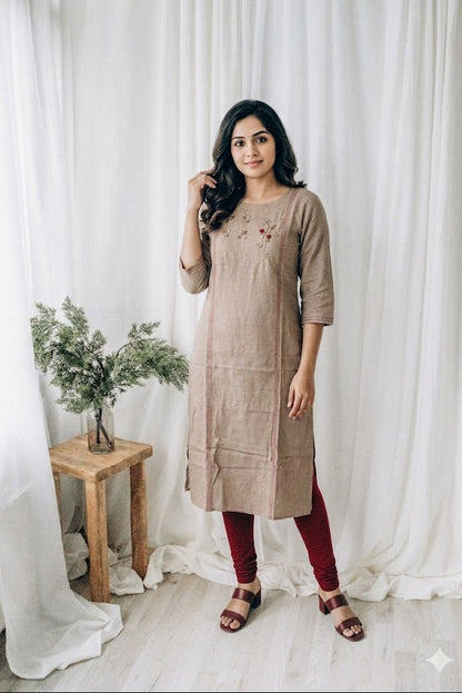 BROWN COTTON HW KURTI-6070