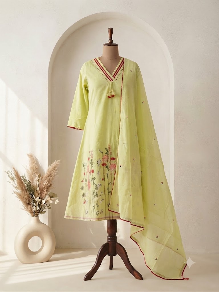 MULBLOOM GREEN KURTI SET-1701