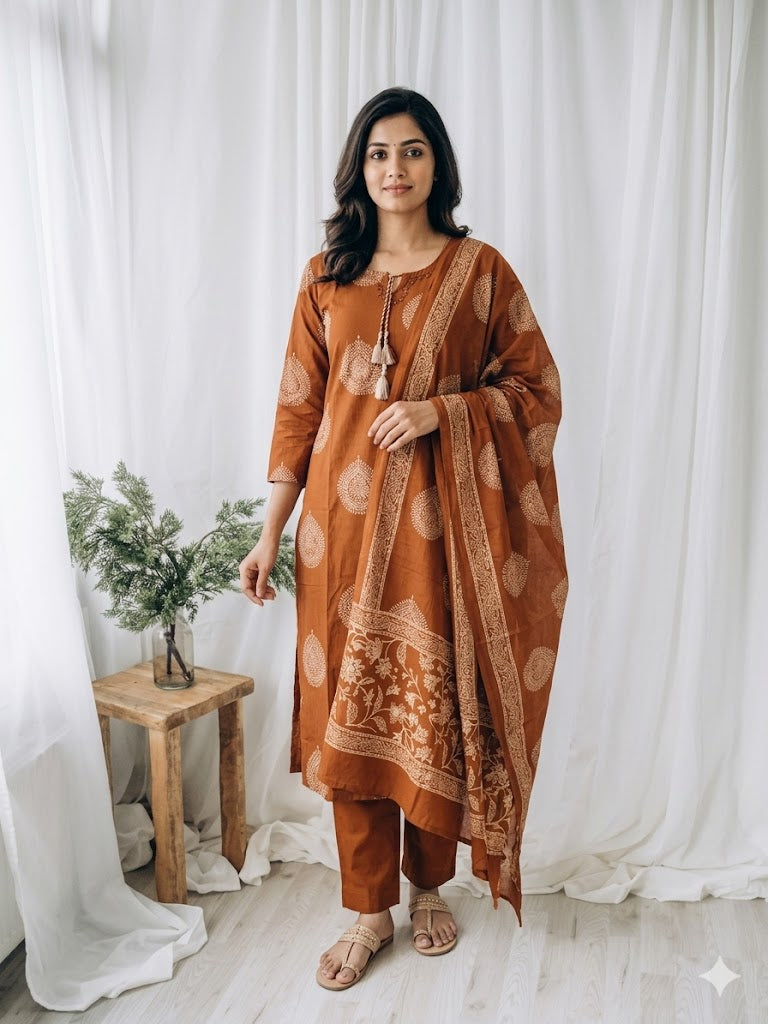 ORANGE ARTISAN KURTI SET-1514