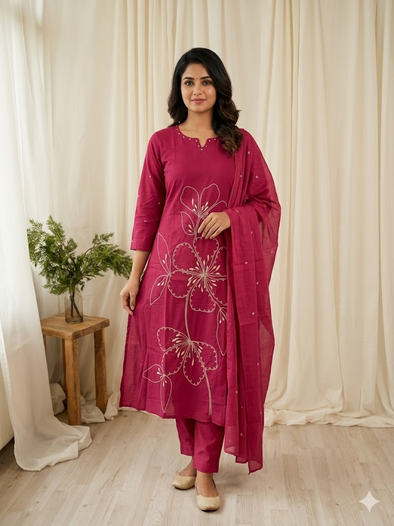 RED PETALINE KURTI SET-1515