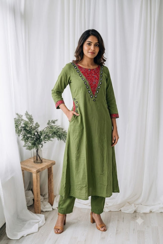 GREEN COTTON COORDSET-0117