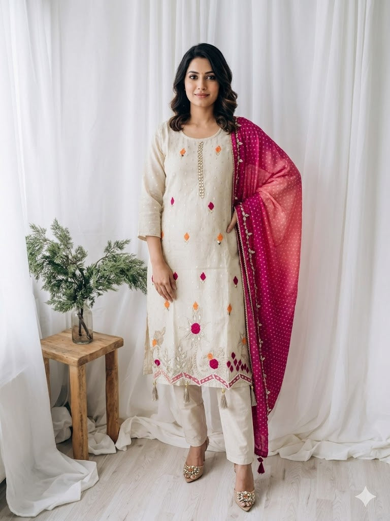 CREAM BUTTA SILK ETHNIC SUIT-1385