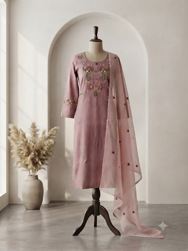 PINK COTTON KURTI SET-1823