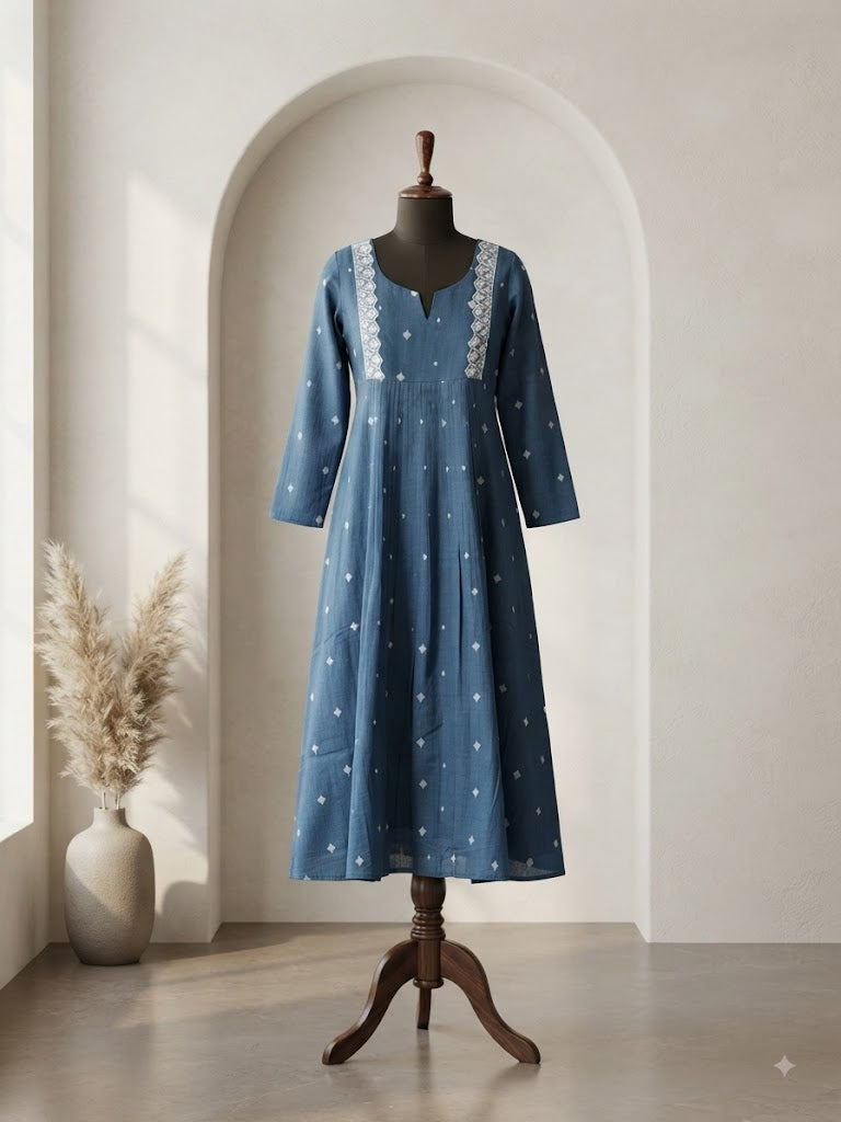 HANDLOOM LACE BLUE KURTI-6129
