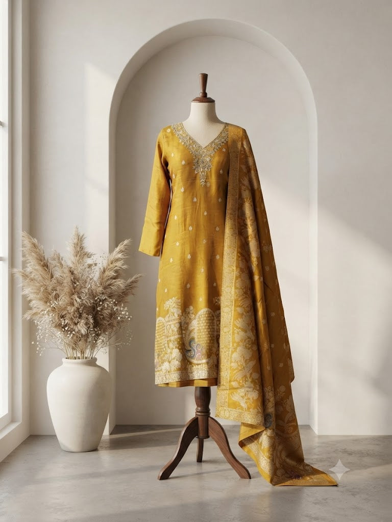 YELLOW BANARASI ETHNIC SUIT-1807