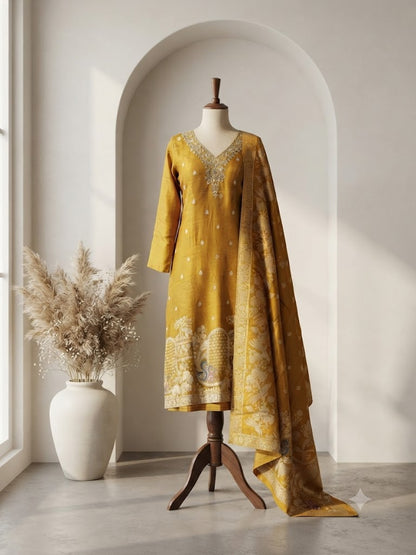 YELLOW BANARASI ETHNIC SUIT-1807