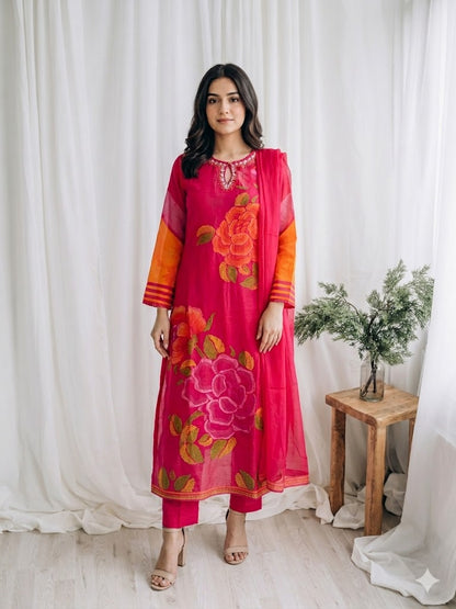 FUCHSIA SUNSET ETHNIC SUIT-1203