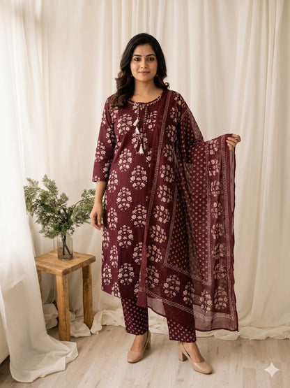 MAROON BLOSSOM KURTI SET-1284