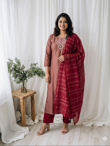 BLUSH MAROON ETHNIC SUIT-1116