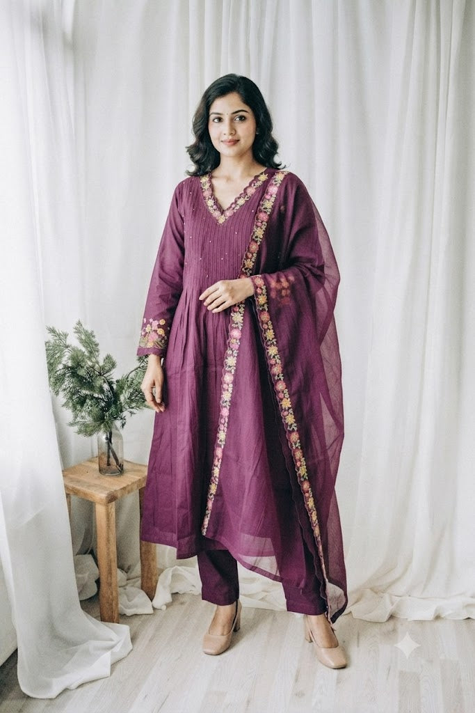 MAGENTA FLORAL KURTI SET-1751