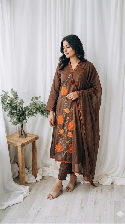MULBLOOM BROWN KURTI SET-1645