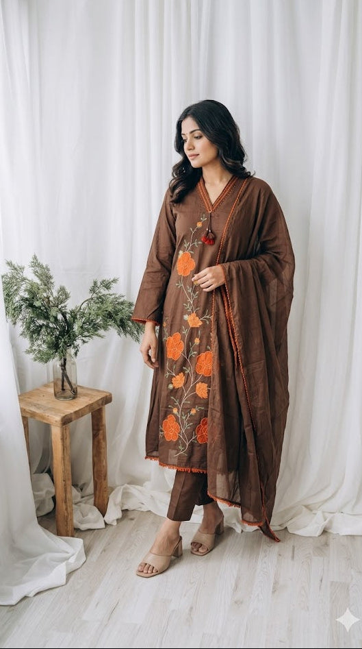 MULBLOOM BROWN KURTI SET-1645