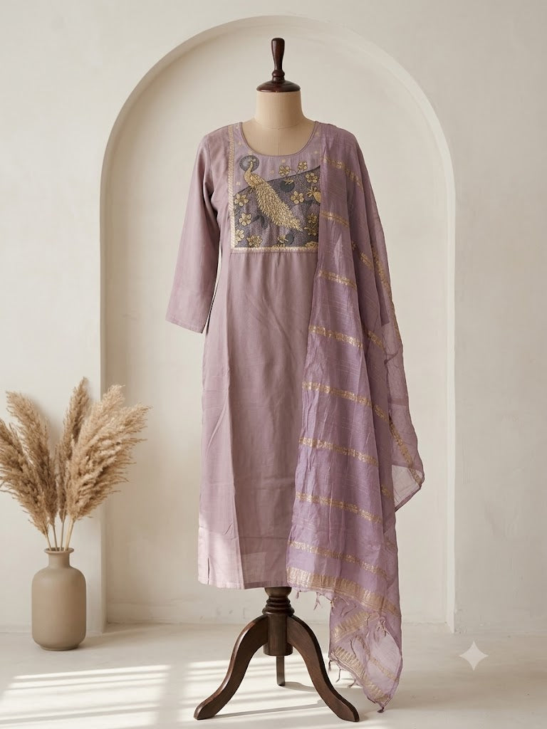 LAVENDER SILK ETHNIC SUIT-1233