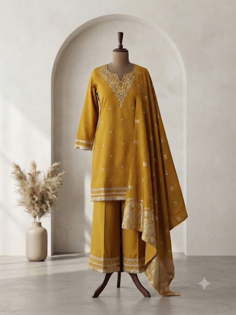 YELLOW ZARI SHARARA SUIT-1485