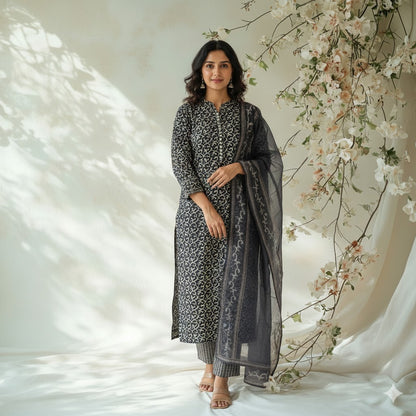 BLACK AJRAKH ETHNIC SUIT - 1503