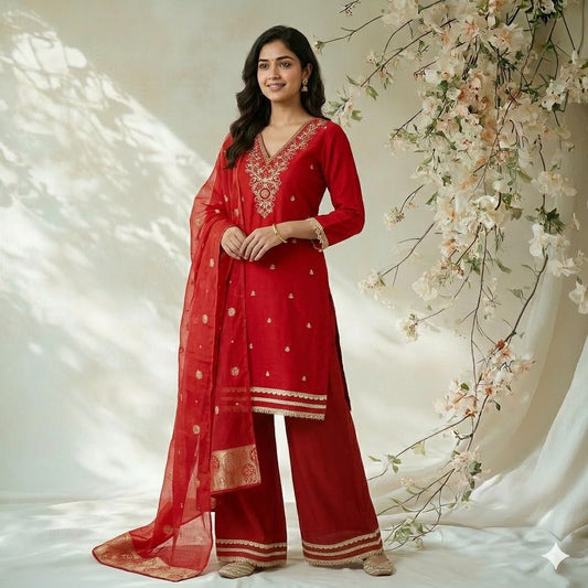 RED ZARI SHARARA SUIT-1460