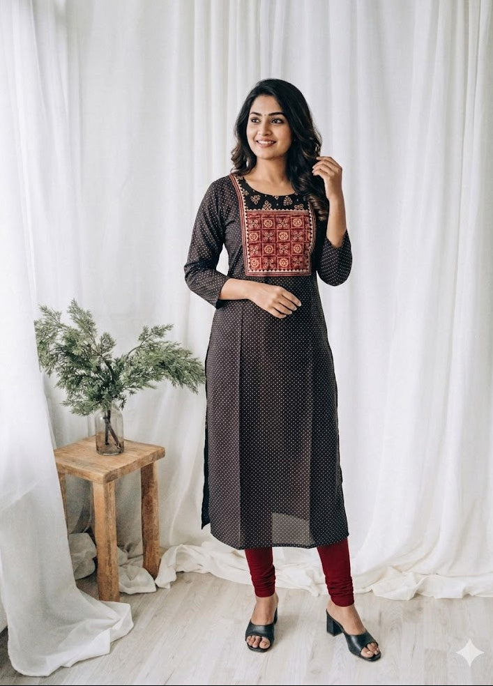 BLACK POLKA DOT KURTI-6074