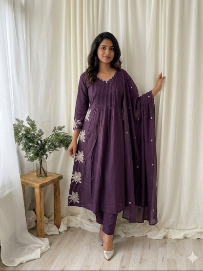 PURPLE PINTUCK KURTI SET-2090