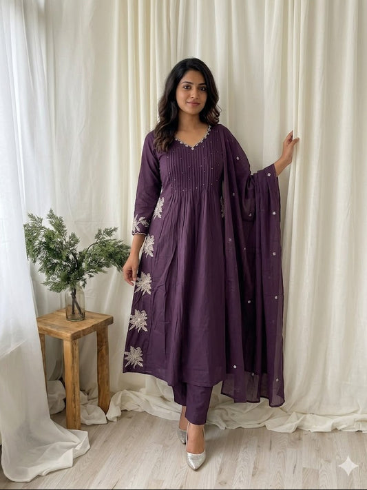 PURPLE PINTUCK KURTI SET-2090