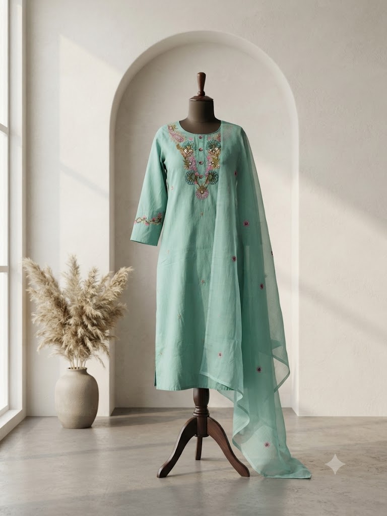 GREEN COTTON KURTI SET-1823
