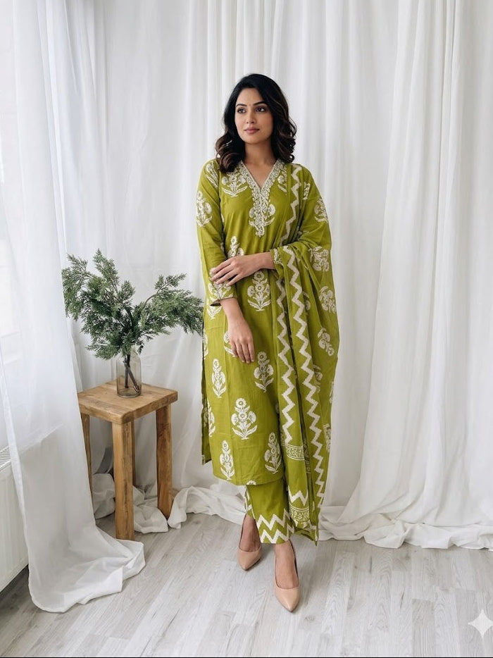 GREEN PETALS KURTI SET-1079