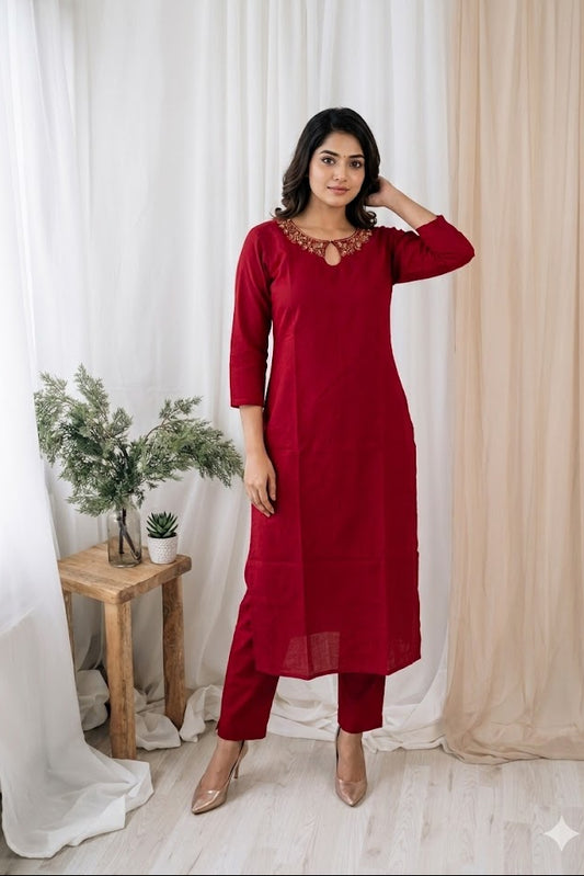 RED SILK HW CO-ORD SET-0032