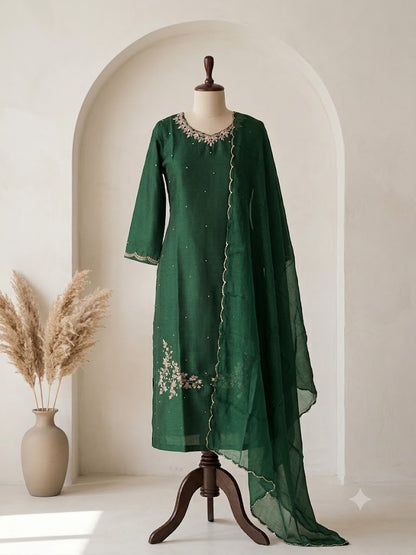 GREEN SILK ETHNIC SUIT-1523