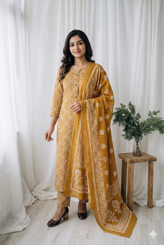 CASUAL COMFORT YELLOW KURTI SET-1413