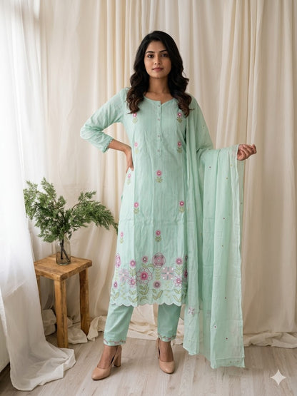 SOFT PETAL GREEN KURTI SET-1629