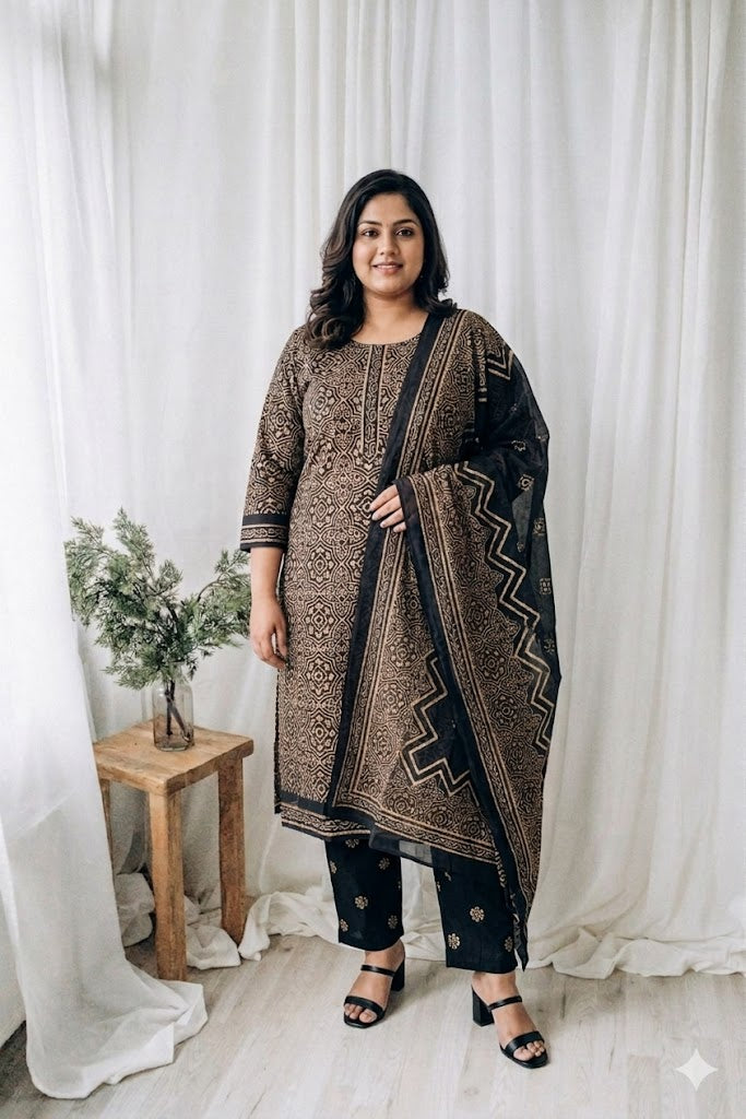 LOOM & BLOOM KURTI SET-BROWN-1245