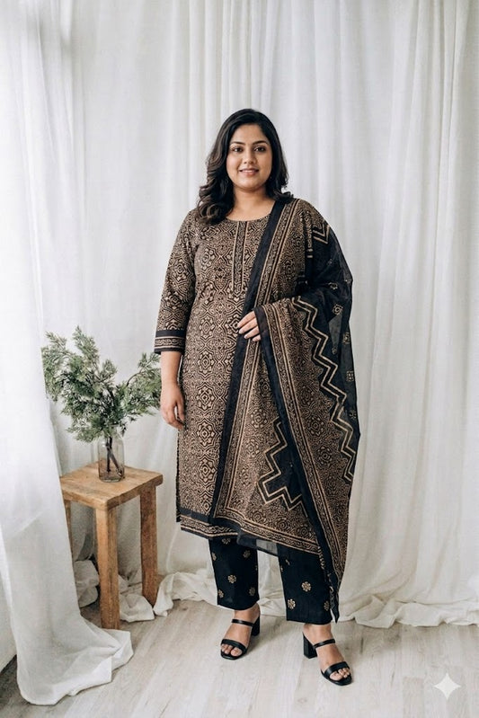 LOOM & BLOOM KURTI SET-BROWN-1245