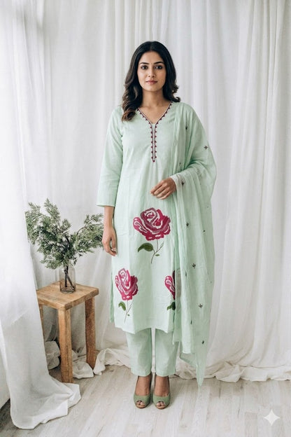 MULBLOOM GREEN KURTI SET-1667