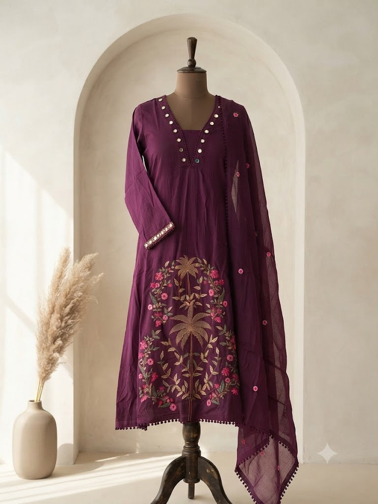 MULBLOOM MAGENTA KURTI SET-1691