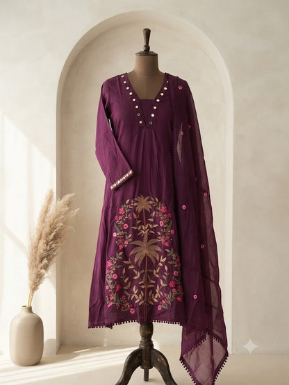MULBLOOM MAGENTA KURTI SET-1691