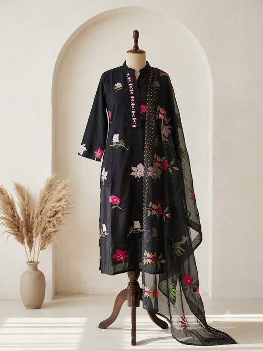 BLACK SILK ETHNIC SUIT-1127