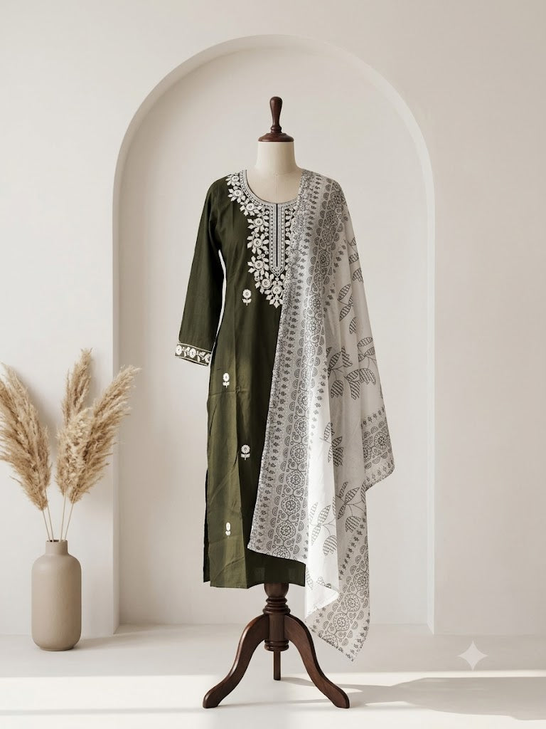 GREEN RAYON ETHNIC SUIT-1715
