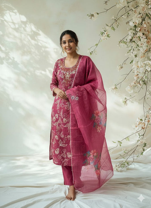 PINK FOIL ETHNIC SUIT - 1486