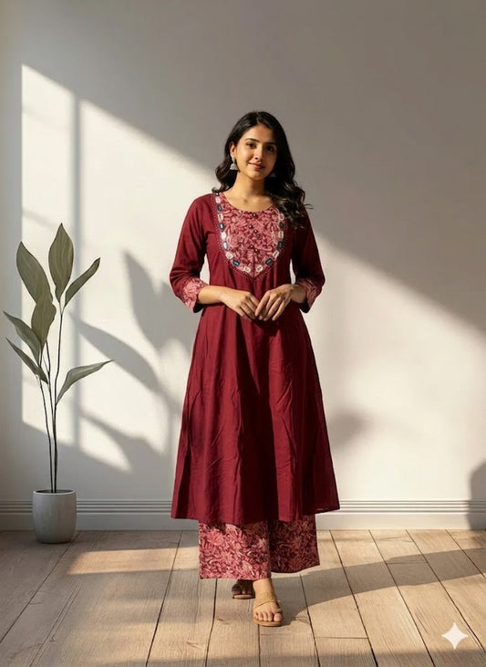 KALAMKARI MAROON COORDSET-0086