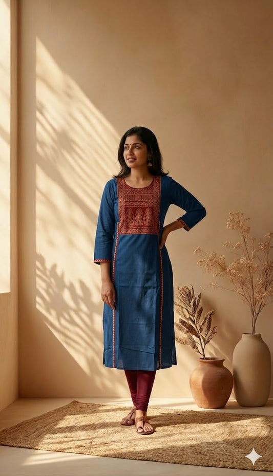 AJRAKH GRACE BLUE KURTI-6033