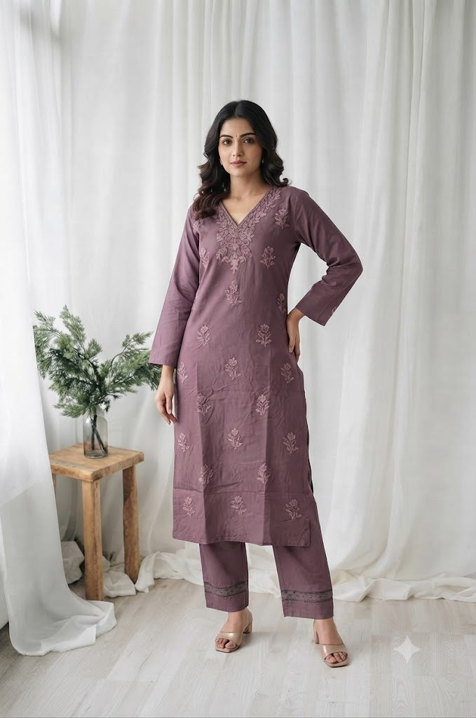 MAUVE CHIKANKARI COORDSET-0138