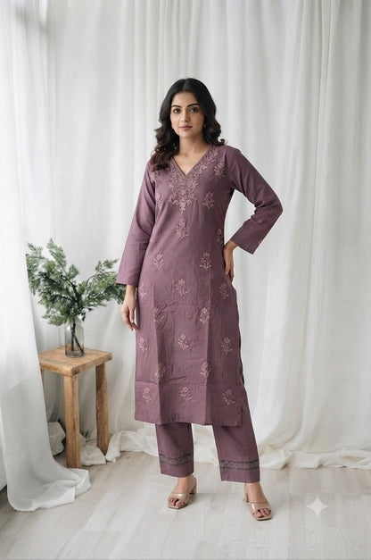 MAUVE CHIKANKARI COORDSET-0138