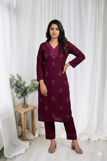 WINE CHIKANKARI COORDSET-0114