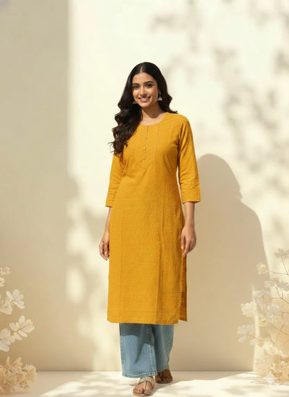 YELLOW CHIKANKARI KURTI-1505