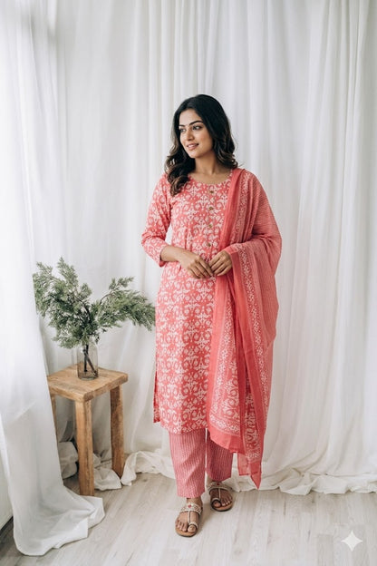 CASUAL COMFORT PEACH1 KURTI SET-1413