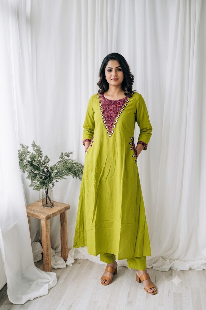 GREEN COTTON COORDSET-0118