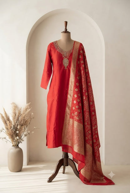 RED SILK ETHNIC SUIT-1335