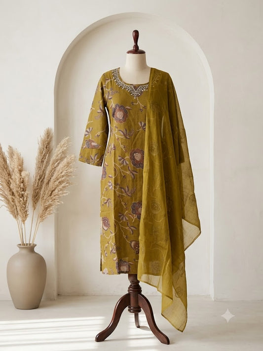 GREEN SILK ETHNIC SUIT-1346