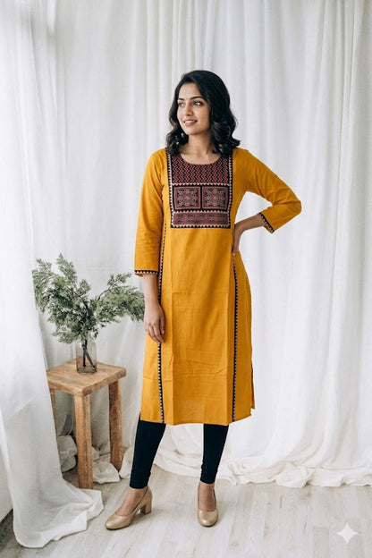 AJRAKH GRACE YELLOW KURTI-6073